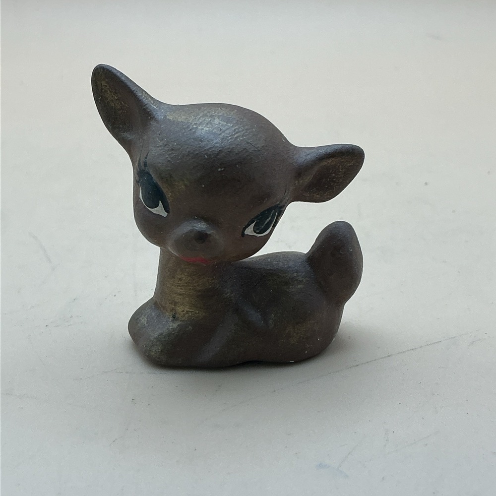 Vtg Miniature Deer Fawn Figurine Big Eyes Bambi Reindeer Christmas Kitsch
